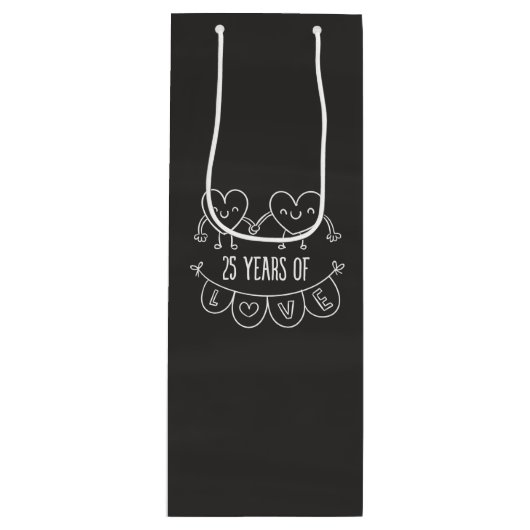 25e Jubileum Gift Chalk Hearts Wijn Cadeautas (Voorkant)