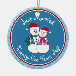 25e Jubileum Gift Fun Snow Paar Kerst Keramisch Ornament