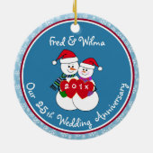 25e Jubileum Gift Fun Snow Paar Kerst Keramisch Ornament (Achterkant)