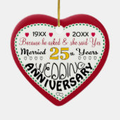 25e Jubileum Gift Hart Vormgegeven Kerst Keramisch Ornament (Achterkant)