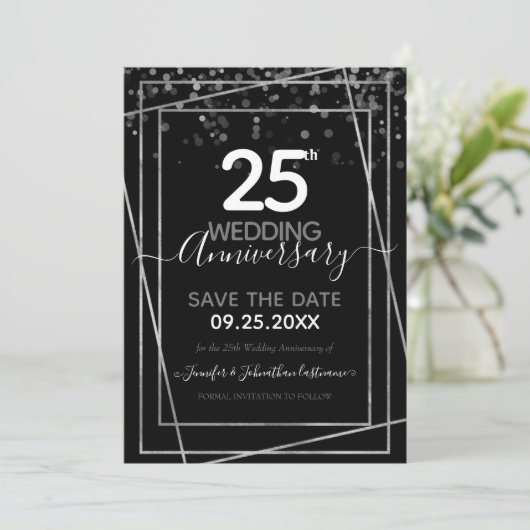 25e Jubileum Gold Border Save the Date Kaart (Staand voorkant)