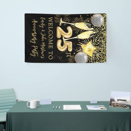 25e Jubileum Gold Glitter Confetti Champagne Spandoek (Beurs)
