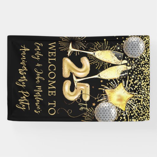 25e Jubileum Gold Glitter Confetti Champagne Spandoek (Horizontaal)