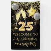 25e Jubileum Gold Glitter Confetti Champagne Spandoek (Verticaal)