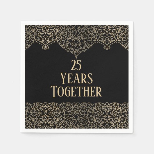 25e Jubileum Gold Lace op zwart Servet (Voorkant)