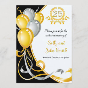 25e Jubileum Gold & Silver Birthday Invitation Kaart