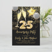 25e jubileum gouden glitterserpentine champagne kaart (Staand voorkant)