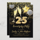 25e jubileum gouden glitterserpentine champagne kaart (Voorkant / Achterkant)