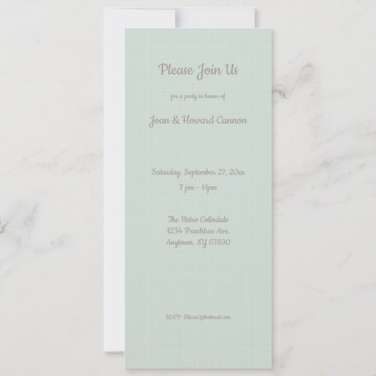 25e Jubileum - Groene linnen met aangepaste coatin Kaart (Achterkant)