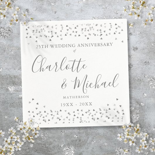 25e Jubileum Handtekening Silver Hearts Confetti Servet