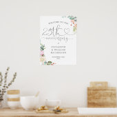 25e jubileum Hart Script Bloemrijke Welkom Bord Poster (Keuken)