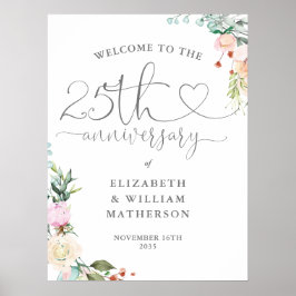 25e jubileum Hart Script Bloemrijke Welkom Bord Poster