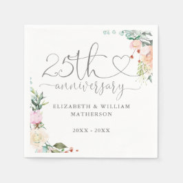 25e jubileum Hart Script Rozen Bloemstuk Servet