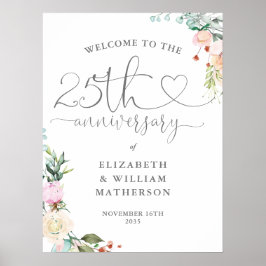 25e Jubileum Hartschrift Bloemen Welkomstbord Poster
