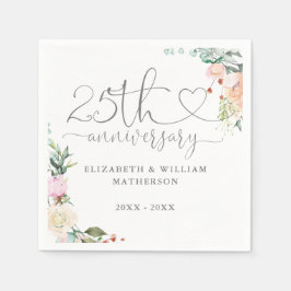 25e Jubileum Heart Script Rozen Bloemen Servet