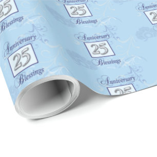 25e Jubileum in blauw en zilver Cadeaupapier