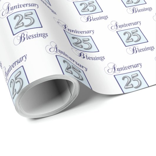 25e Jubileum in blauw en zilver Cadeaupapier (Rol Hoek)