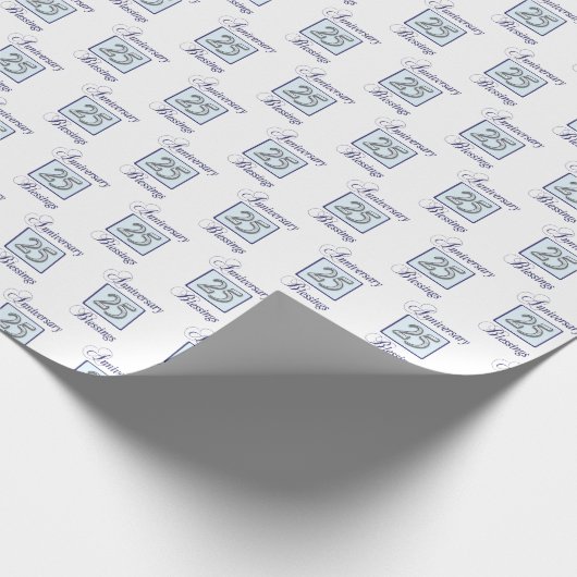 25e Jubileum in blauw en zilver Cadeaupapier (Hoek)