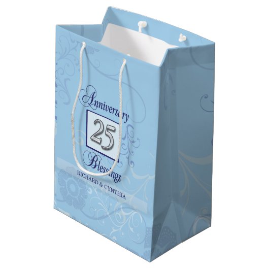 25e Jubileum in blauw en zilver Medium Cadeauzakje (Achterkant Gekanteld)