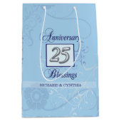 25e Jubileum in blauw en zilver Medium Cadeauzakje (Voorkant)