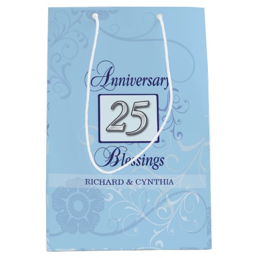 25e Jubileum in blauw en zilver Medium Cadeauzakje (Voorkant)