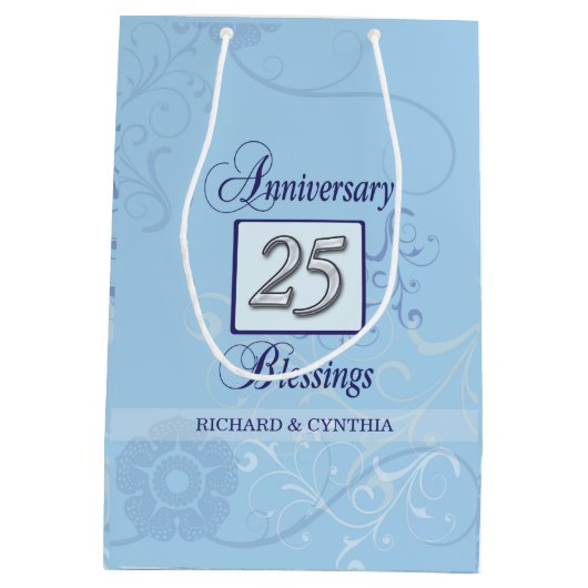 25e Jubileum in blauw en zilver Medium Cadeauzakje (Achterkant)