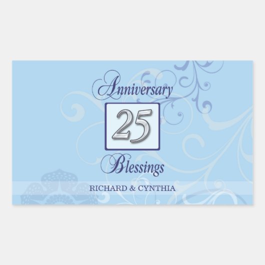25e Jubileum in blauw en zilver Rechthoekige Sticker (Voorkant)