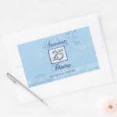 25e Jubileum in blauw en zilver Rechthoekige Sticker (Envelop)