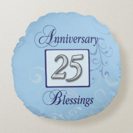 25e Jubileum in blauw en zilver Rond Kussen