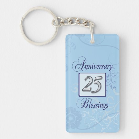 25e Jubileum in blauw en zilver Sleutelhanger (Voorkant)