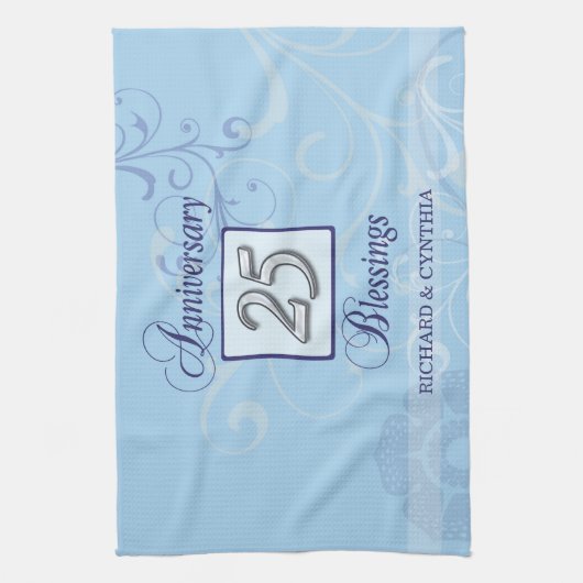 25e Jubileum in blauw en zilver Theedoek (Verticaal)