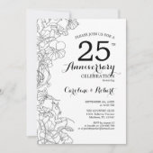 25e Jubileum Invitation - Zwart Wit Bloemen Kaart (Voorkant)