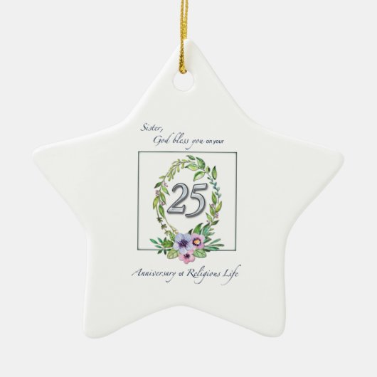 25e Jubileum katholieke Nun Wreath en Silver Keramisch Ornament (Voorkant)