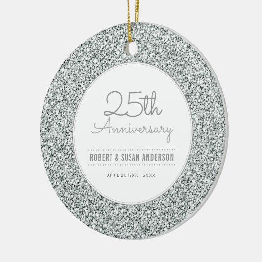 25e Jubileum Keepasje Faux Silver Glitter Keramisch Ornament (Links)
