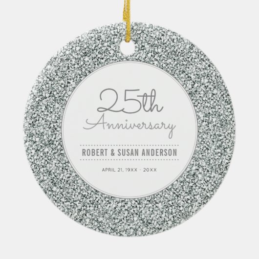 25e Jubileum Keepasje Faux Silver Glitter Keramisch Ornament (Achterkant)