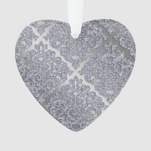 25e Jubileum Kerstmis met rugleuning Zilver Damask Ornament (voorkant)