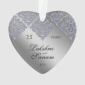 25e Jubileum Kerstmis met rugleuning Zilver Damask Ornament (achterkant)