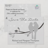 25e Jubileum Lovebirds Save The Date Aankondigingskaart (Voorkant / Achterkant)