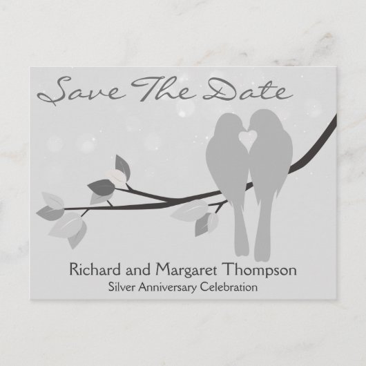 25e Jubileum Lovebirds Save The Date Aankondigingskaart (Voorkant)