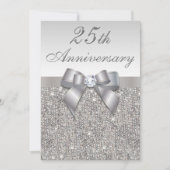 25e Jubileum met Silver Wedding Faux Sequins & Bow Kaart (Voorkant)