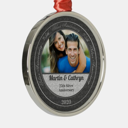 25e Jubileum met Silver Wedding Metalen Ornament (Rechts)