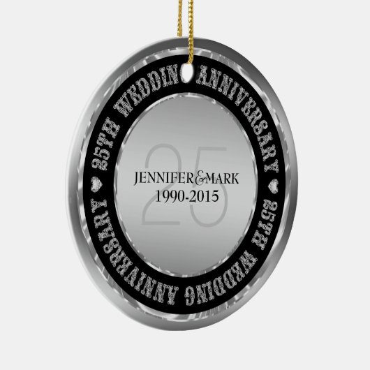 25e Jubileum met weddenschap, metalen zilver en zw Keramisch Ornament (Rechts)