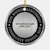25e Jubileum met weddenschap, metalen zilver en zw Keramisch Ornament (Voorkant)