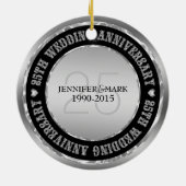 25e Jubileum met weddenschap, metalen zilver en zw Keramisch Ornament (Achterkant)