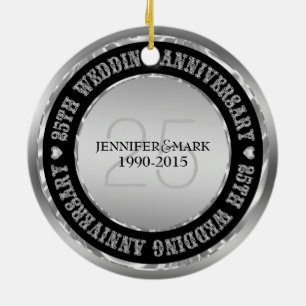 25e Jubileum met weddenschap, metalen zilver en zw Keramisch Ornament