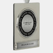 25e Jubileum met weddenschap, metalen zilver en zw Verzilverd Banner Ornament (Rechts)