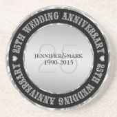 25e Jubileum met weddenschap, metalen zilver en zw Zandsteen Onderzetter (Voorkant)