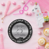 25e Jubileum met zilveren en zwarte bruiloft Papieren Bordje (Feest)