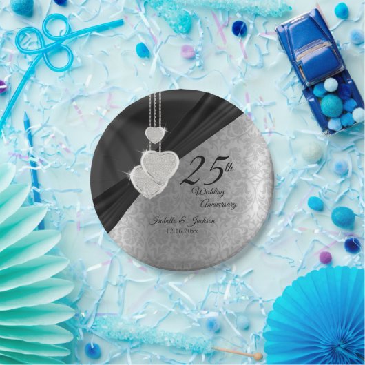 25e Jubileum met zilveren en zwarte bruiloft Papieren Bordje (Feest)