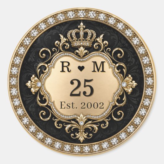 25e jubileum Monogram goudzegel Ronde Sticker (Voorkant)